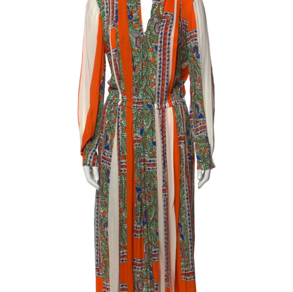 Tory Burch Voile Printed Pleated Dress Sz 8